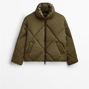 Massimo Dutti Olive Quilted Jacket